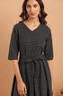 Black Cotton Striped Flared Western Dress